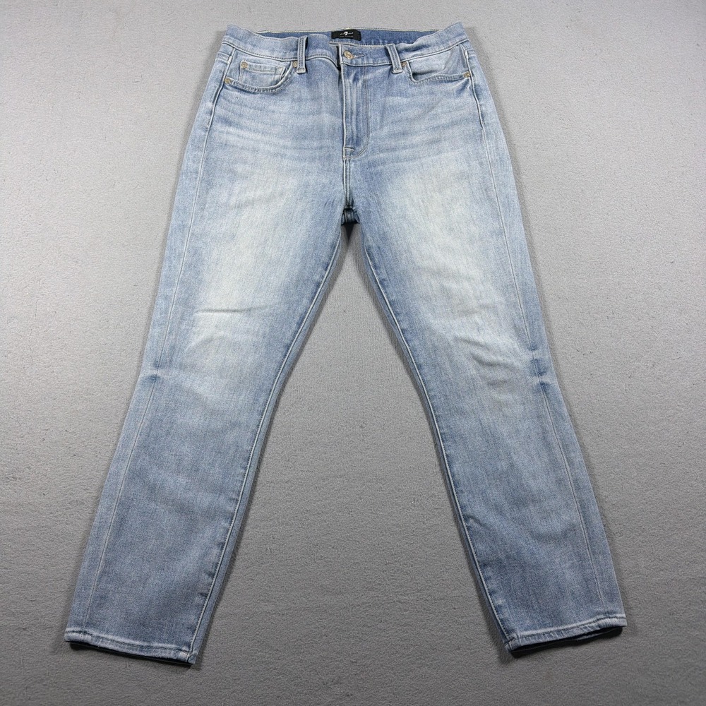 7 For All Mankind Jeans Womens 30 Light Blue High Rise Cropped Skinny Denim